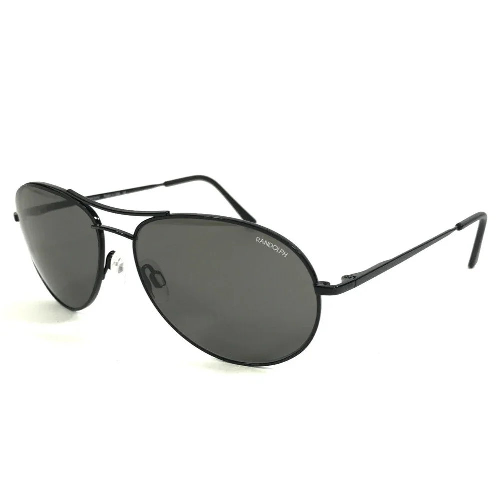 Randolph Sunglasses CREW CHIEF II Shiny Black Aviator Frames w/ Dark Gray Lenses